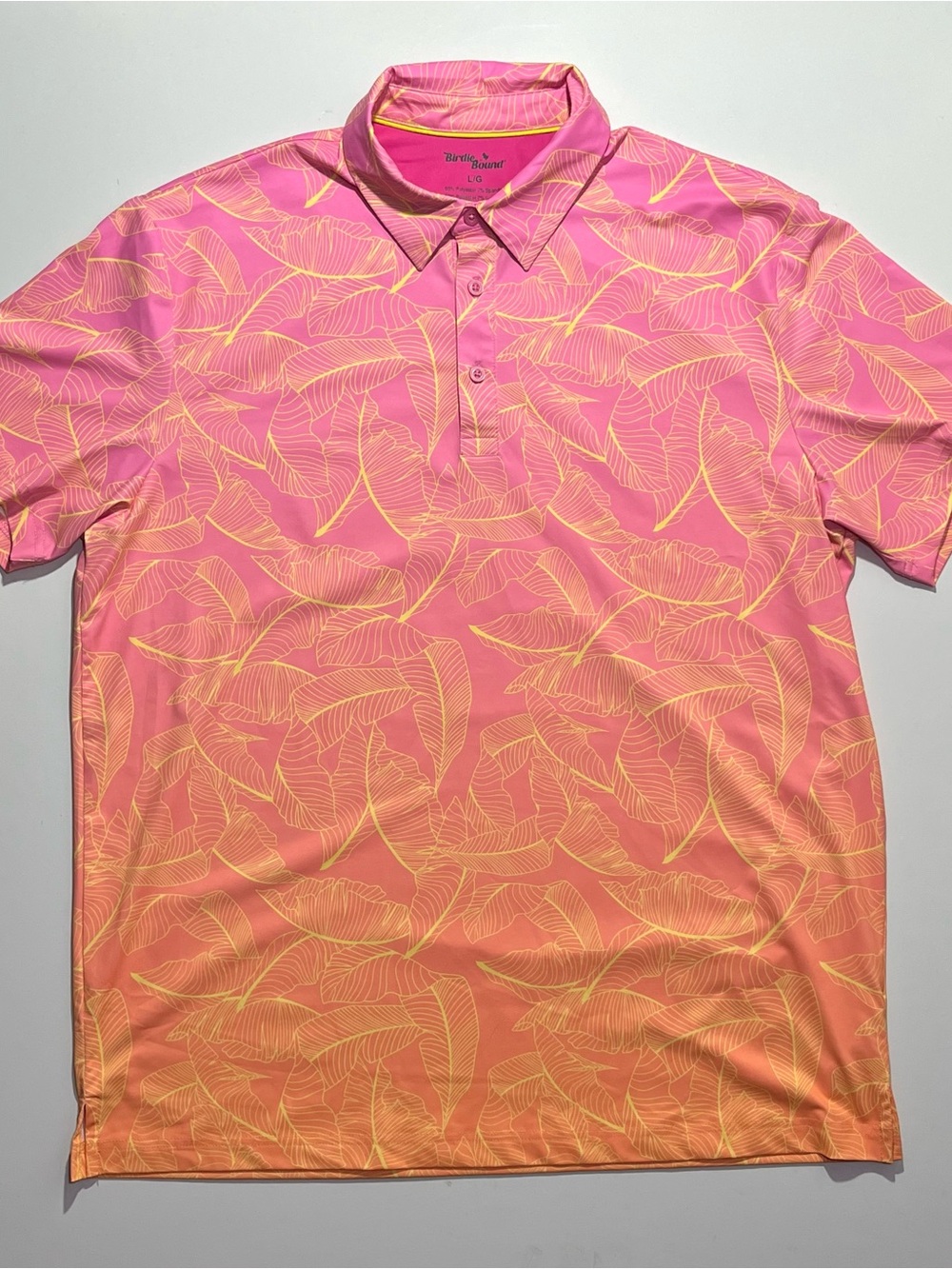 Birdie Bound Short Sleeve Golf Polo, Tropical, Men’s Large, Pink/Orange